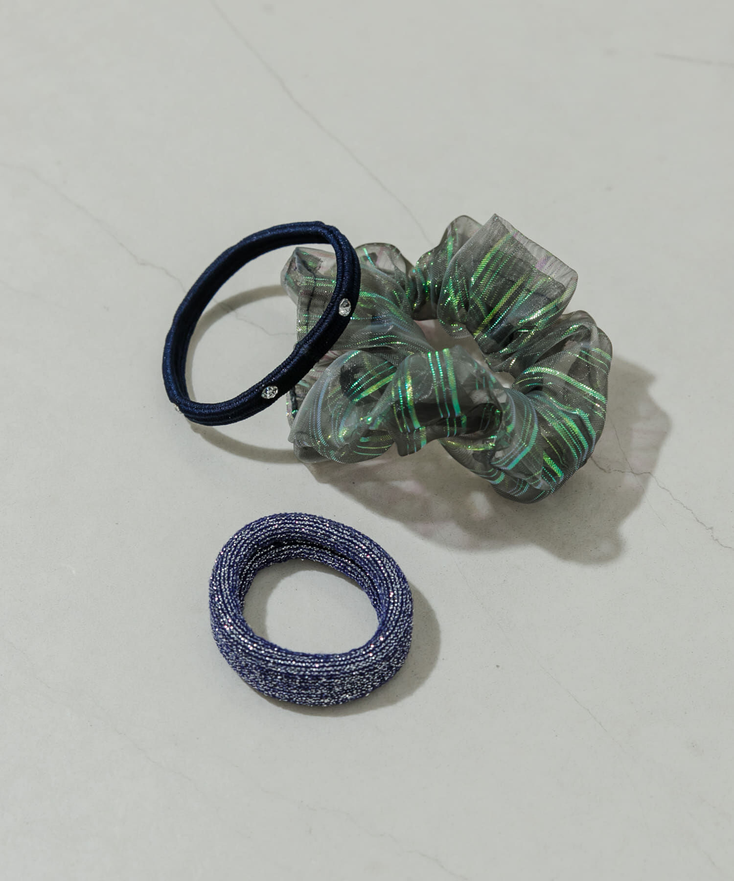 SMELLY「シアー3セットヘアゴム」|ヘアゴム・シュシュ|ブルー