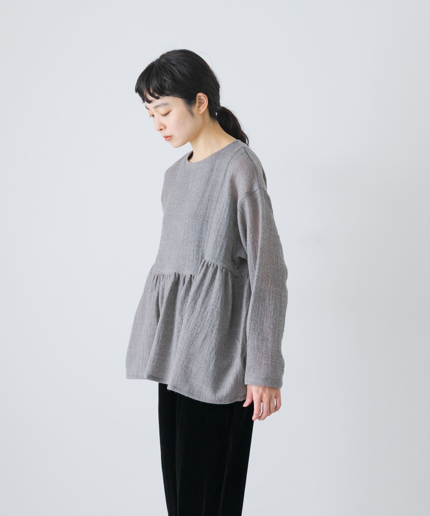 かぐれ「ウールガーゼギャザープルオーバー」|シャツ・ブラウス|