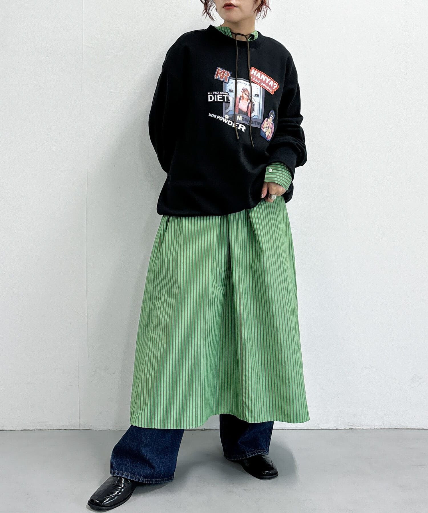  「スクエアカラーSETストライプワンピース」|ワンピース|