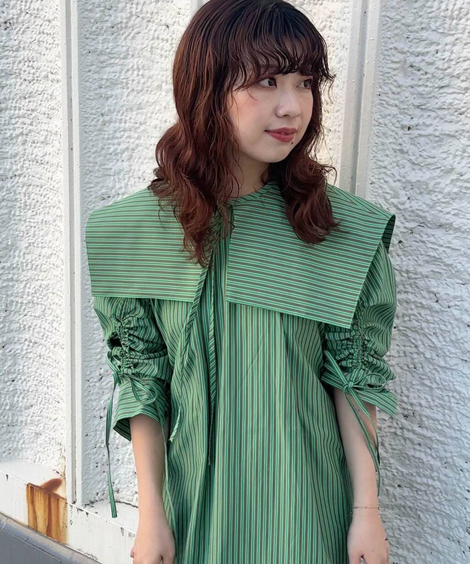  「スクエアカラーSETストライプワンピース」|ワンピース|