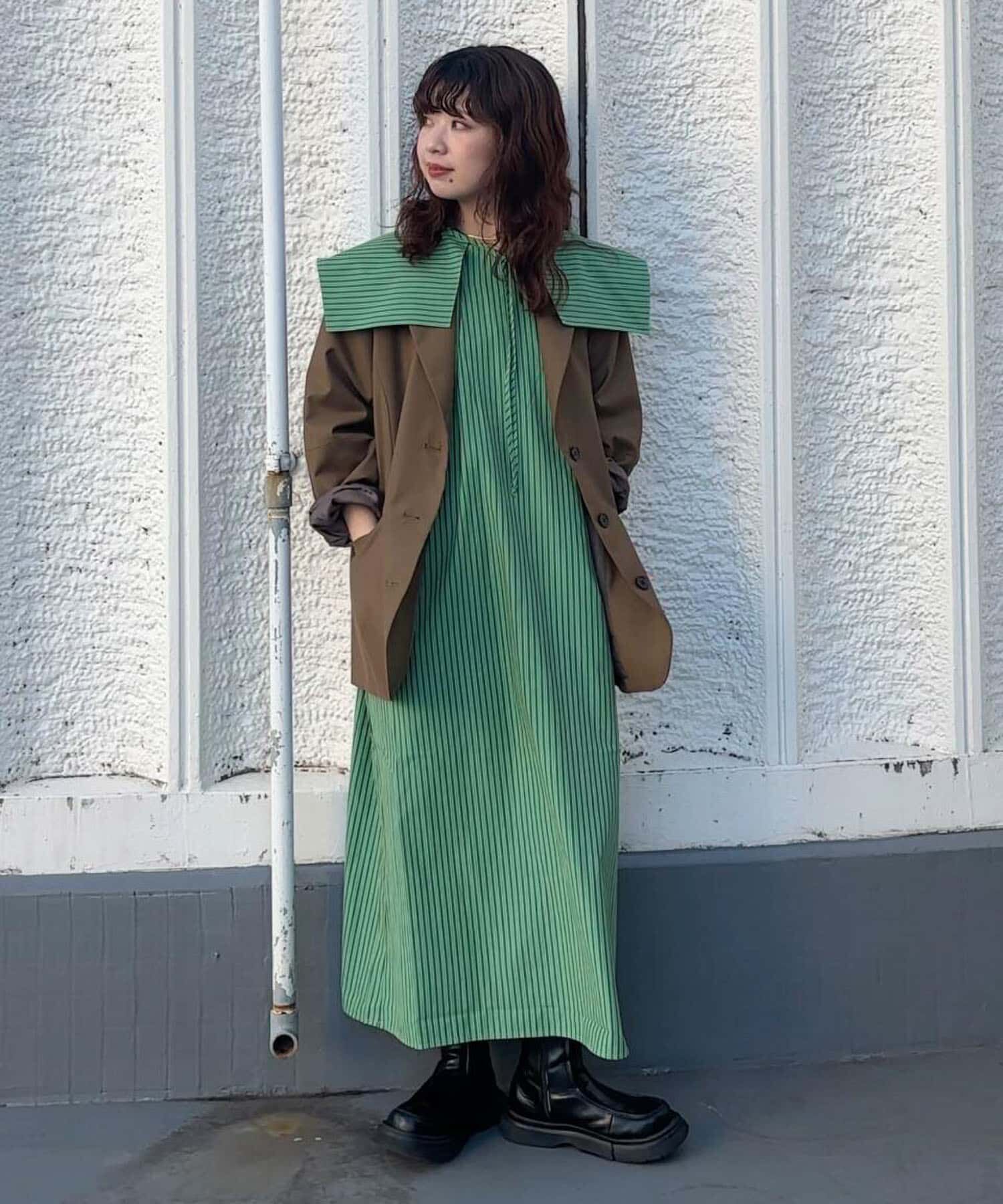  「スクエアカラーSETストライプワンピース」|ワンピース|