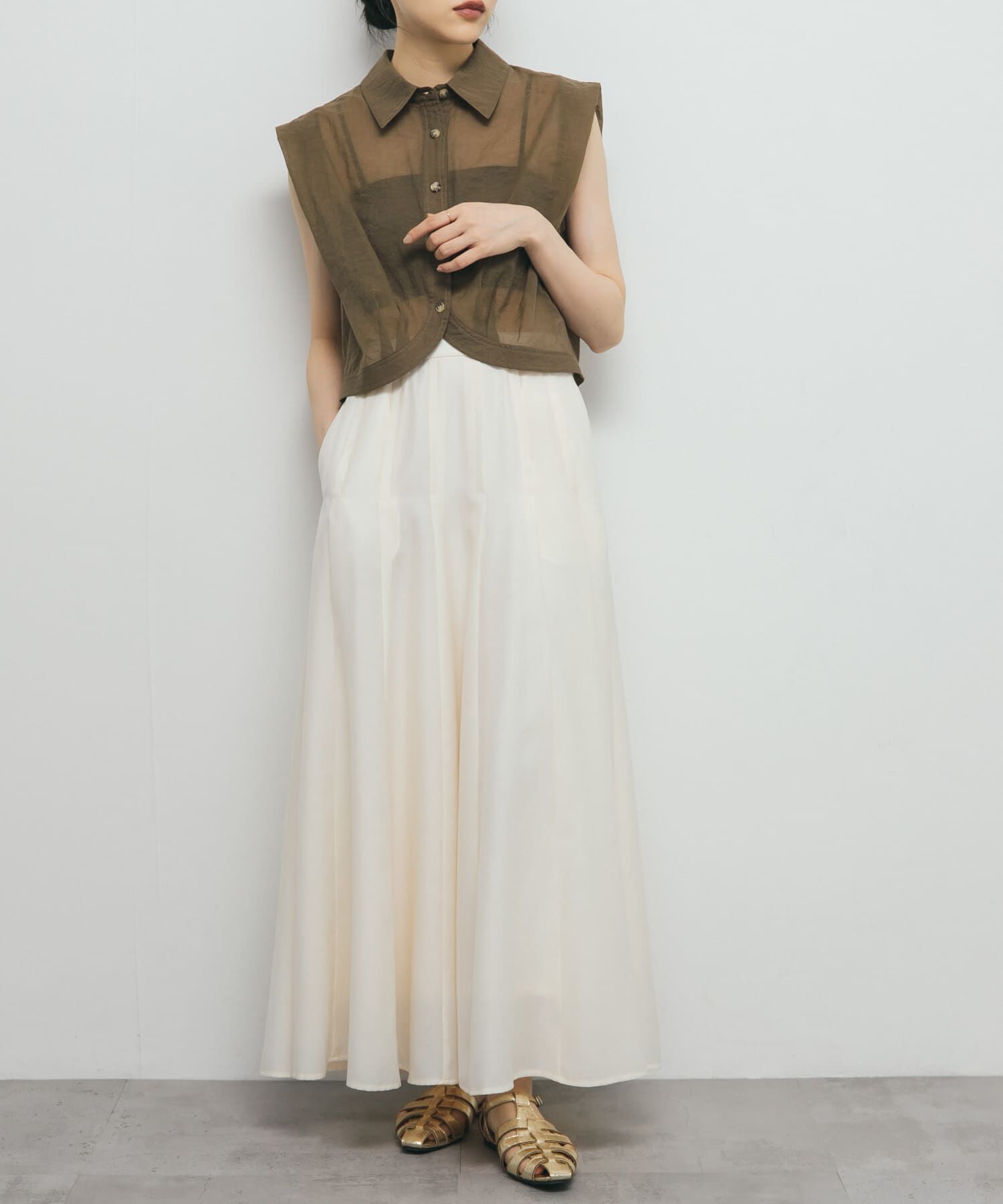  「ワイドフレアシアースカート」|スカート|アイボリー