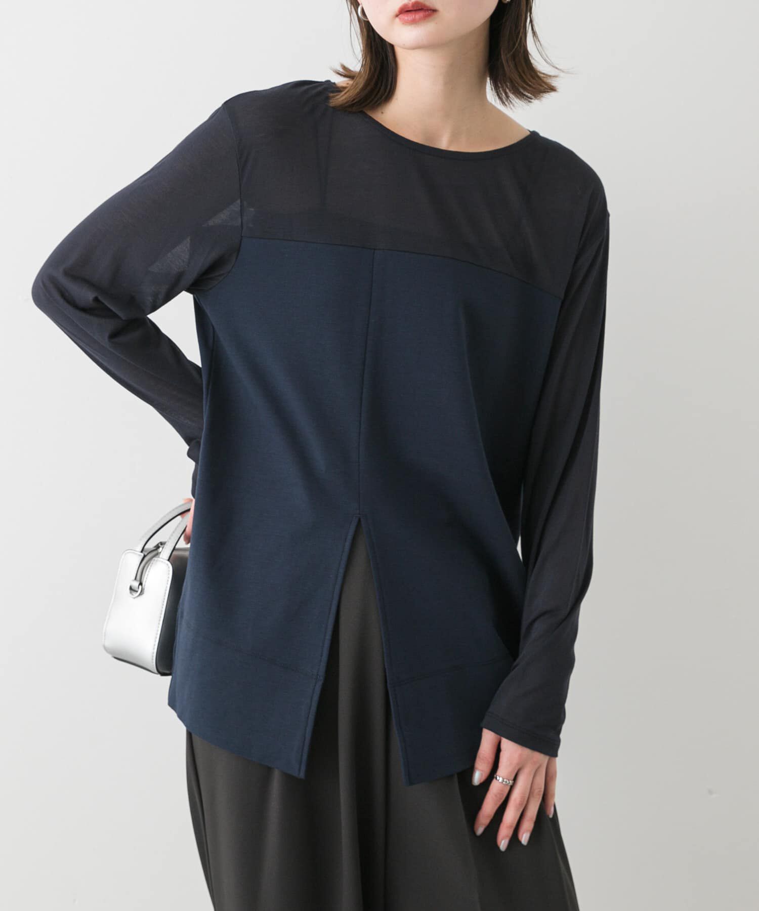 SENSE OF PLACE by URBAN RESEARCH「クルーネックドッキングスリットトップ」|Tシャツ・カットソー|ネイビー