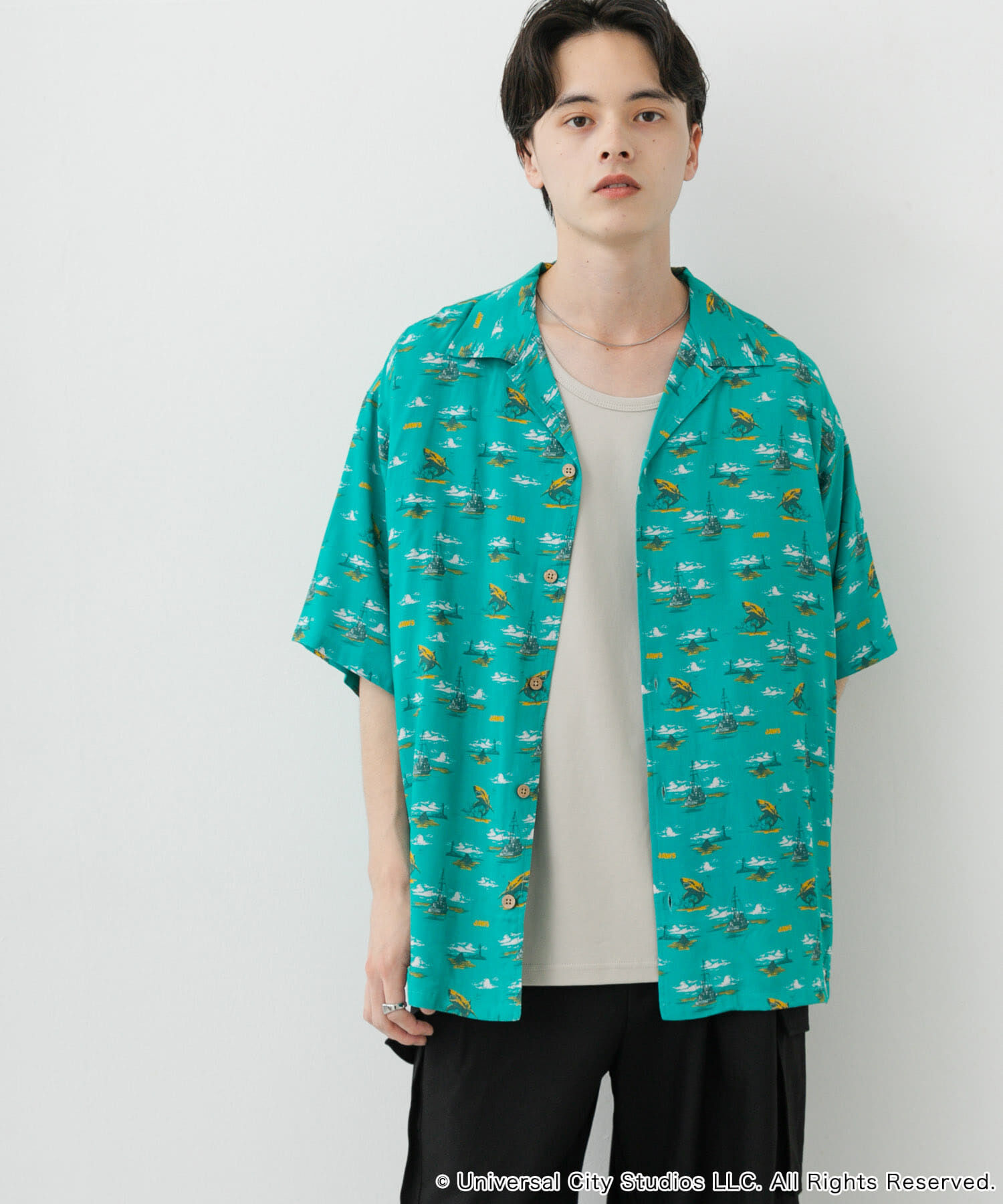 SENSE OF PLACE by URBAN RESEARCH「『別注』JAWS&times;SENSE OF PLACE　総柄オープンカラーシャツ」|シャツ・ブラウス|