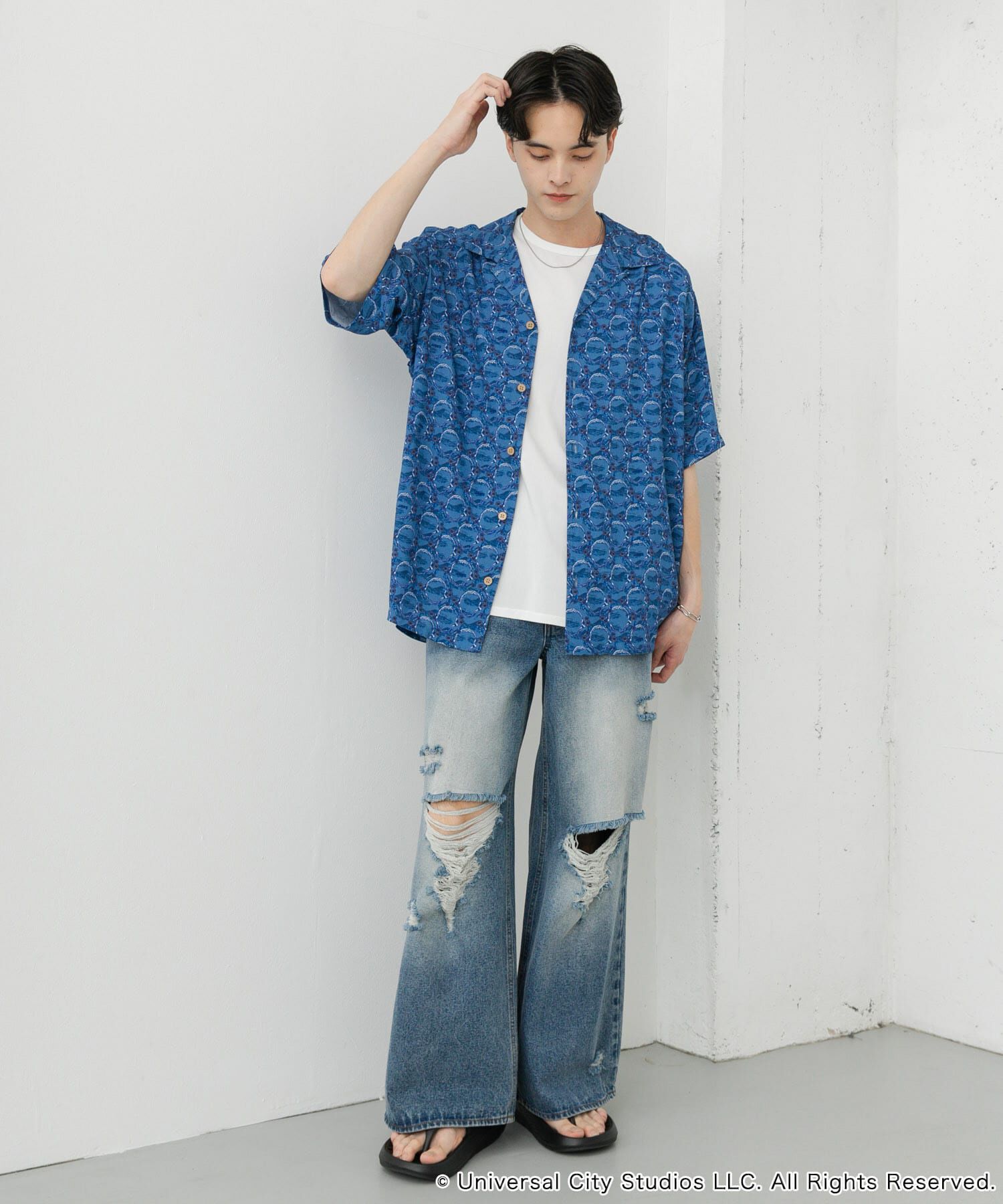 SENSE OF PLACE by URBAN RESEARCH「『別注』JAWS&times;SENSE OF PLACE　総柄オープンカラーシャツ」|シャツ・ブラウス|