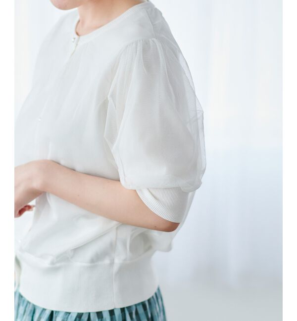 le.coeur blanc「《手洗い可能》Perle Pecheチュールレイヤードカーデ」|カーディガン|