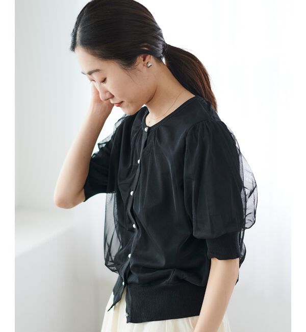 le.coeur blanc「《手洗い可能》Perle Pecheチュールレイヤードカーデ」|カーディガン|