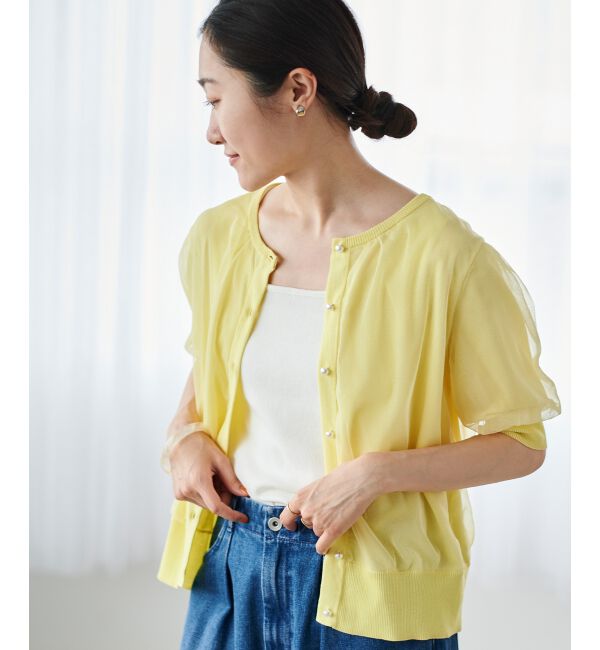 le.coeur blanc「《手洗い可能》Perle Pecheチュールレイヤードカーデ」|カーディガン|