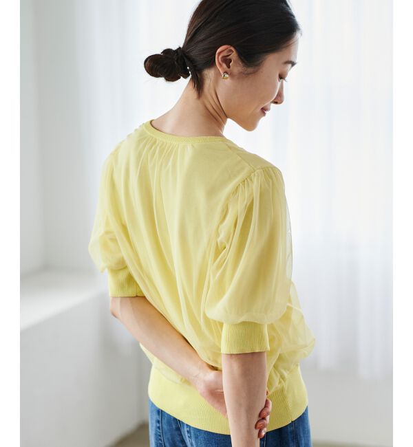 le.coeur blanc「《手洗い可能》Perle Pecheチュールレイヤードカーデ」|カーディガン|