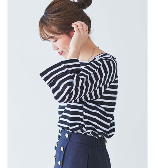 le.coeur blanc「《手洗い可能》ボーダースクエアネックワイドスリーブプルオーバー」|プルオーバー|