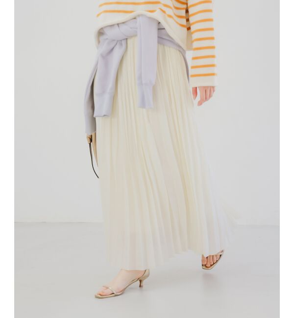 le.coeur blanc「《手洗い可能》麻混シアーランダムプリーツスカート」|スカート|