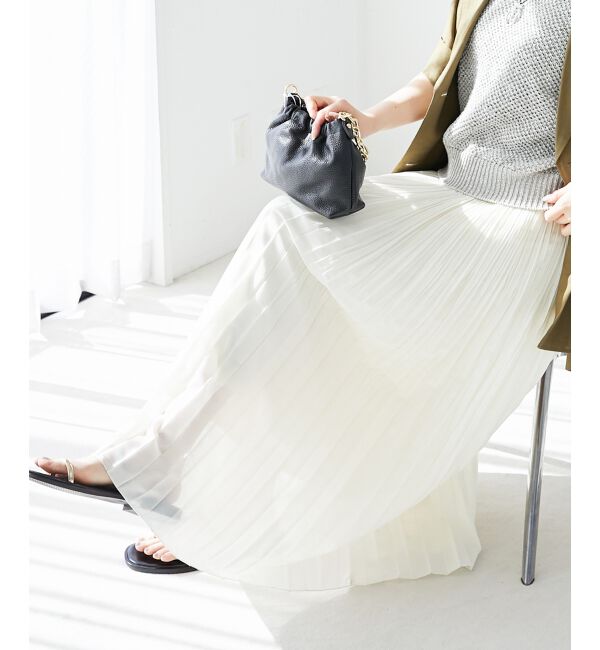 le.coeur blanc「《手洗い可能》麻混シアーランダムプリーツスカート」|スカート|