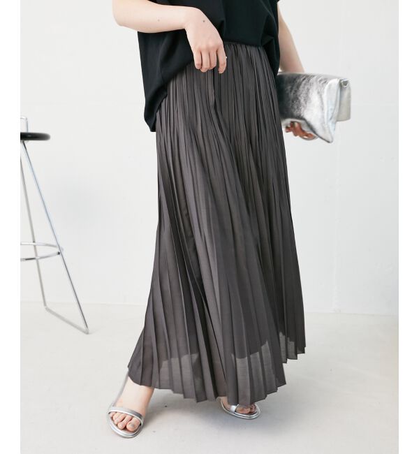 le.coeur blanc「《手洗い可能》麻混シアーランダムプリーツスカート」|スカート|