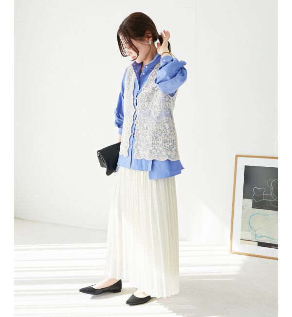 le.coeur blanc「《手洗い可能》麻混シアーランダムプリーツスカート」|スカート|