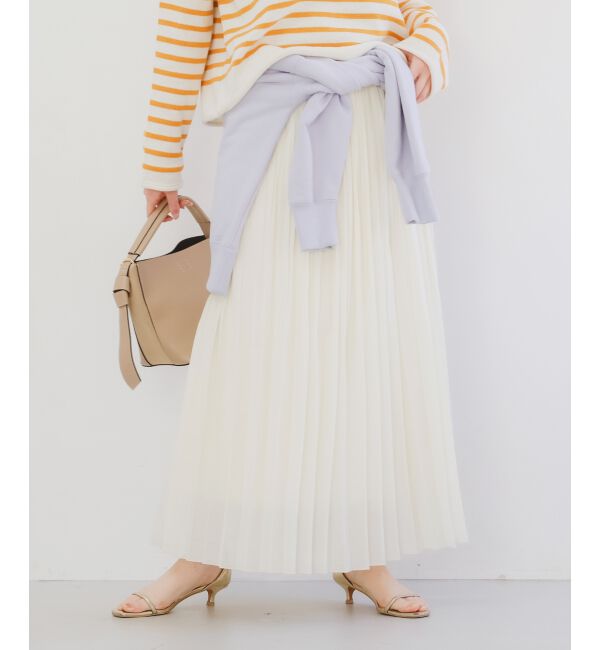 le.coeur blanc「《手洗い可能》麻混シアーランダムプリーツスカート」|スカート|