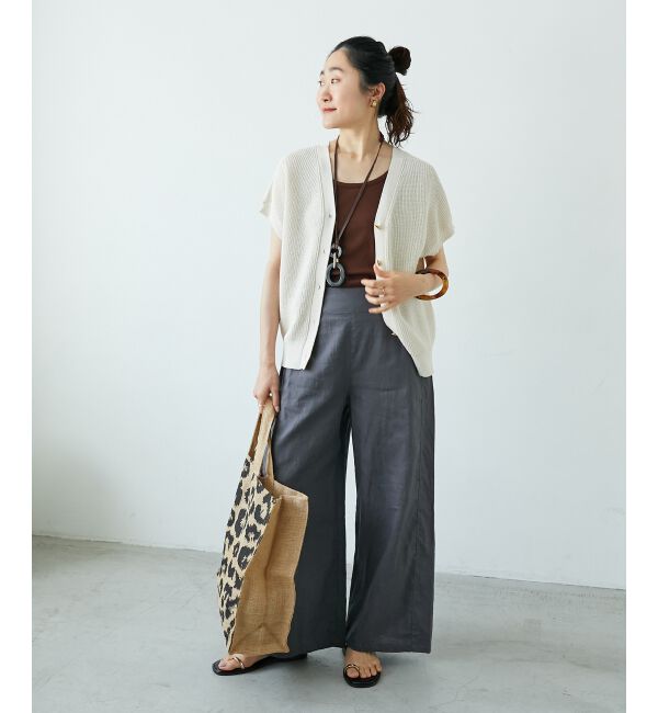  「《夏に向けた快適な1枚》麻ワイドクロップドパンツ」|その他|