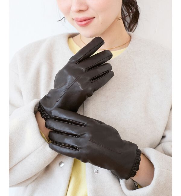  「ギャザーフェイクレザーグローブ」|手袋|