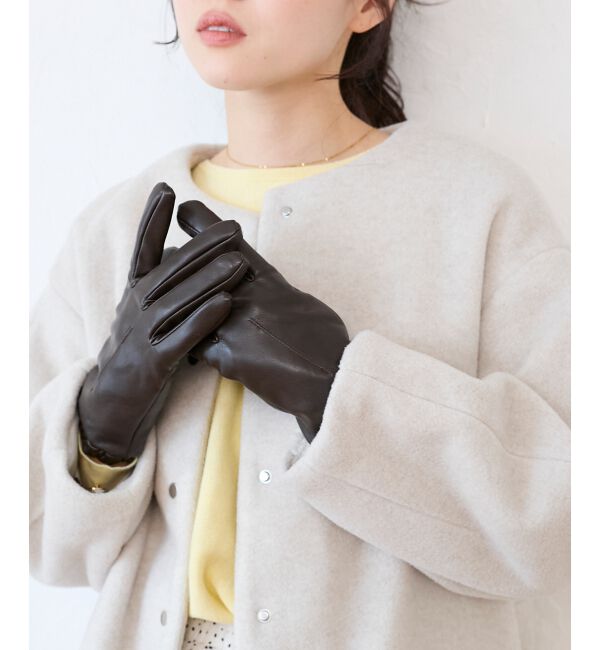  「ギャザーフェイクレザーグローブ」|手袋|