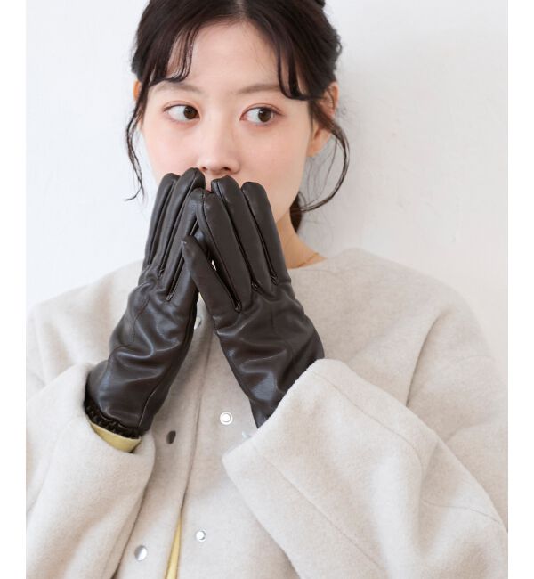  「ギャザーフェイクレザーグローブ」|手袋|