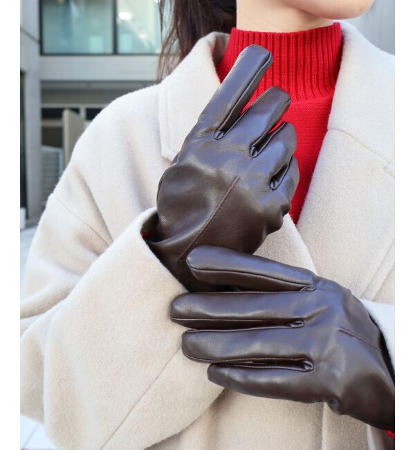  「ギャザーフェイクレザーグローブ」|手袋|