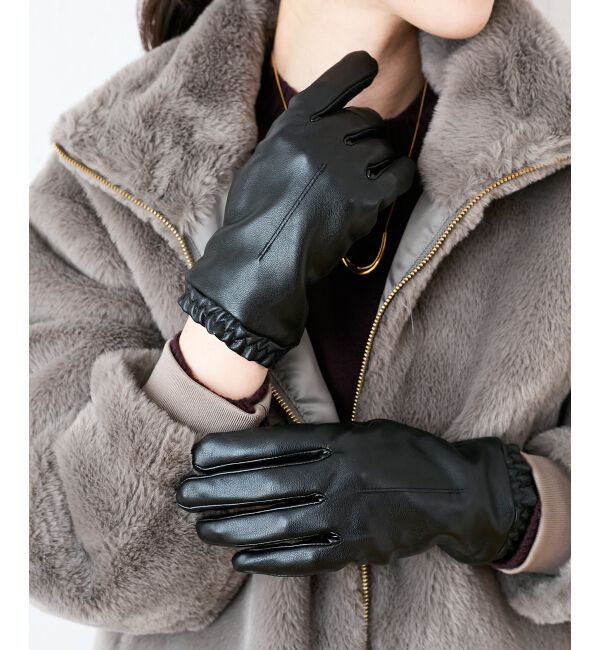  「ギャザーフェイクレザーグローブ」|手袋|