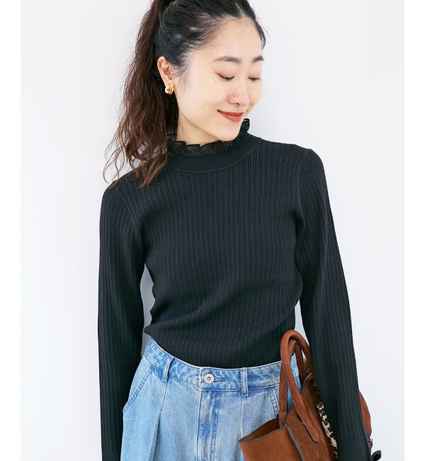  「《手洗い可能》シアーフリルリブニット」|ニット・セーター|