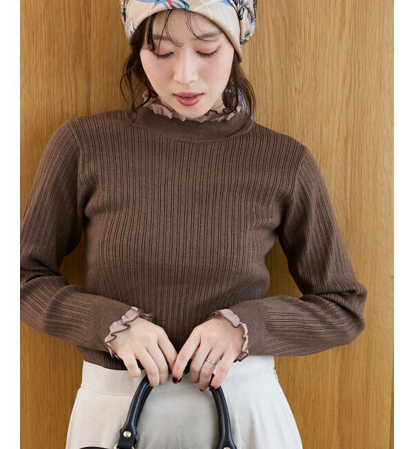  「《手洗い可能》シアーフリルリブニット」|ニット・セーター|ブラウン
