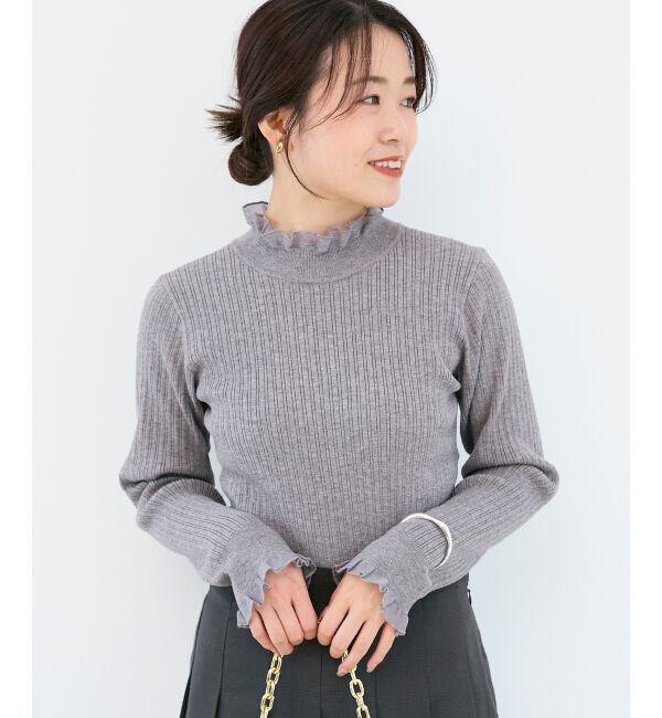  「《手洗い可能》シアーフリルリブニット」|ニット・セーター|グレー