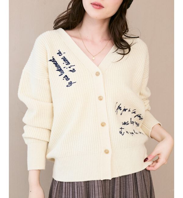 「メッセージ刺繍Vカーディガン」|カーディガン|
