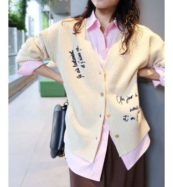  「メッセージ刺繍Vカーディガン」|カーディガン|