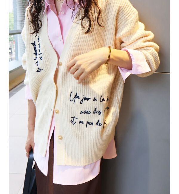  「メッセージ刺繍Vカーディガン」|カーディガン|
