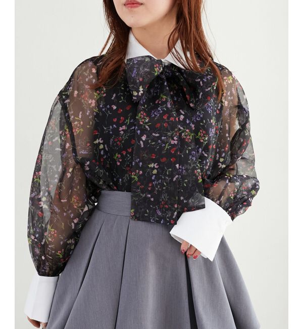 MAJESTICLEGON「Bloomingフラワーボウタイシャツ」|シャツ・ブラウス|ブラック柄