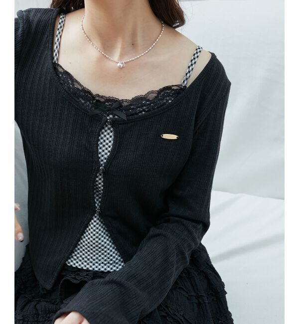  「キャミレイヤードライクカットトップス」|Tシャツ・カットソー|ブラック柄