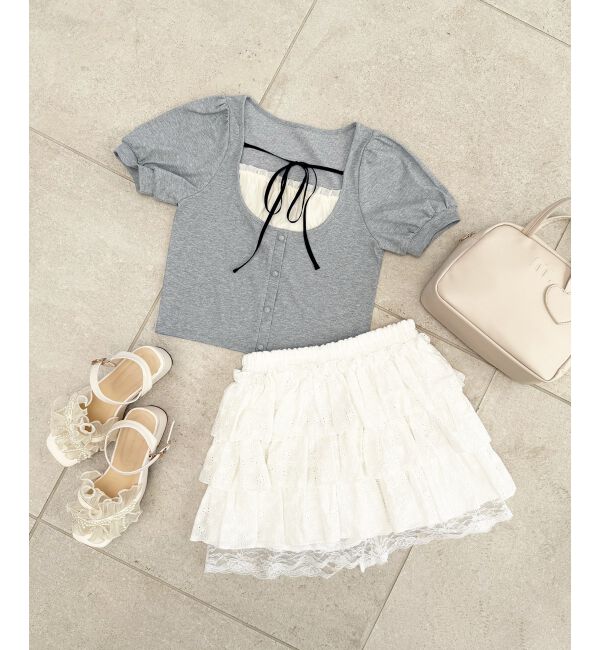  「ギャザードッキングカットトップス」|Tシャツ・カットソー|