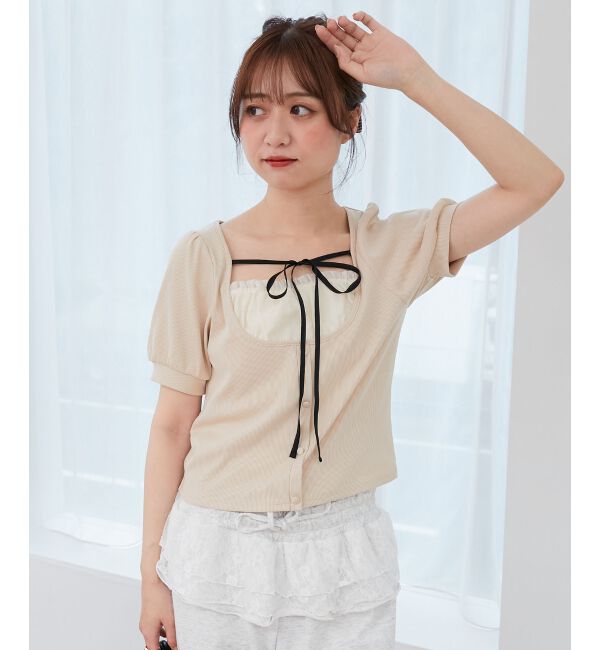  「ギャザードッキングカットトップス」|Tシャツ・カットソー|