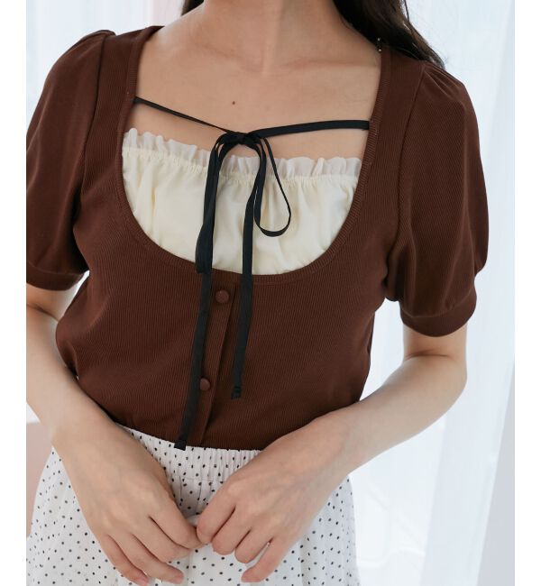  「ギャザードッキングカットトップス」|Tシャツ・カットソー|