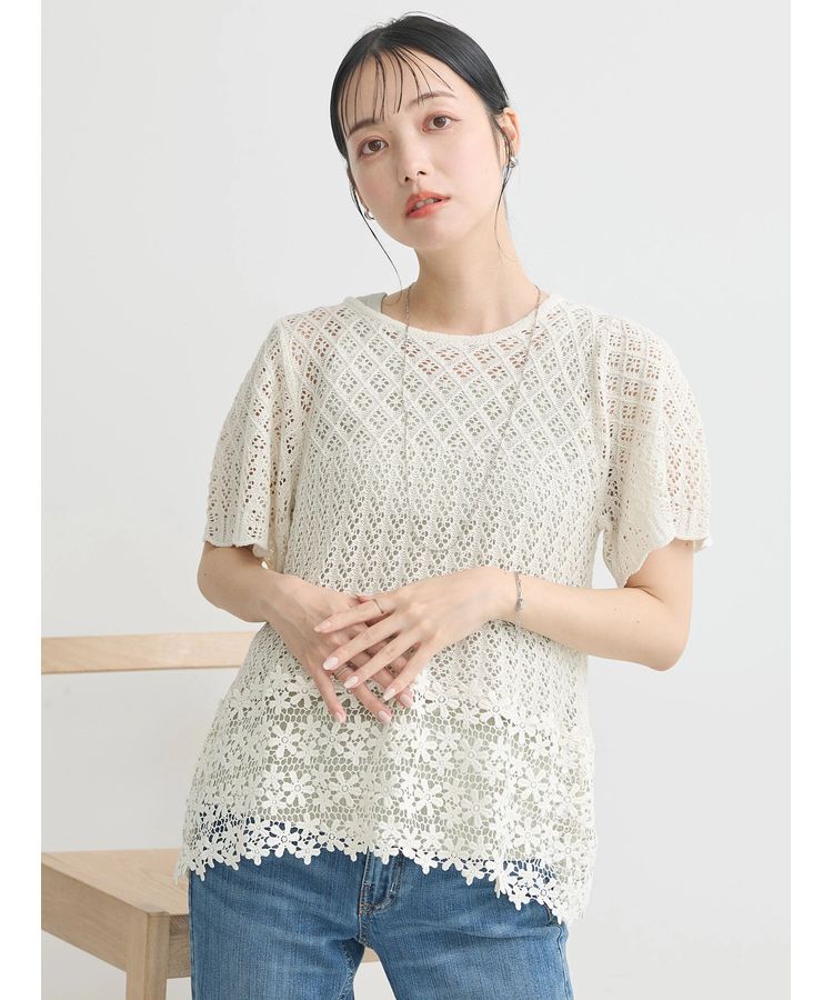 earth music&ecology「裾レース透かしニットプルオーバー」|ニット・セーター|