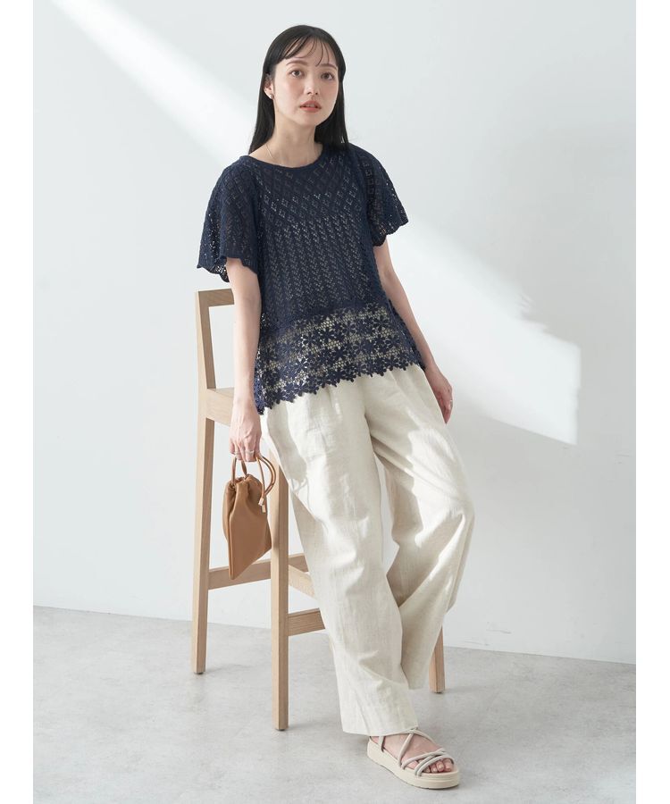 earth music&ecology「裾レース透かしニットプルオーバー」|ニット・セーター|