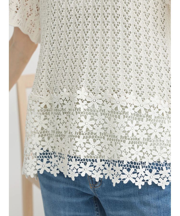 earth music&ecology「裾レース透かしニットプルオーバー」|ニット・セーター|