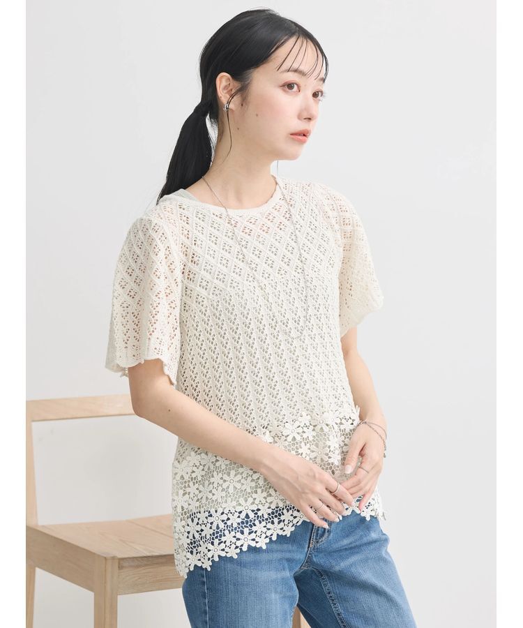 earth music&ecology「裾レース透かしニットプルオーバー」|ニット・セーター|