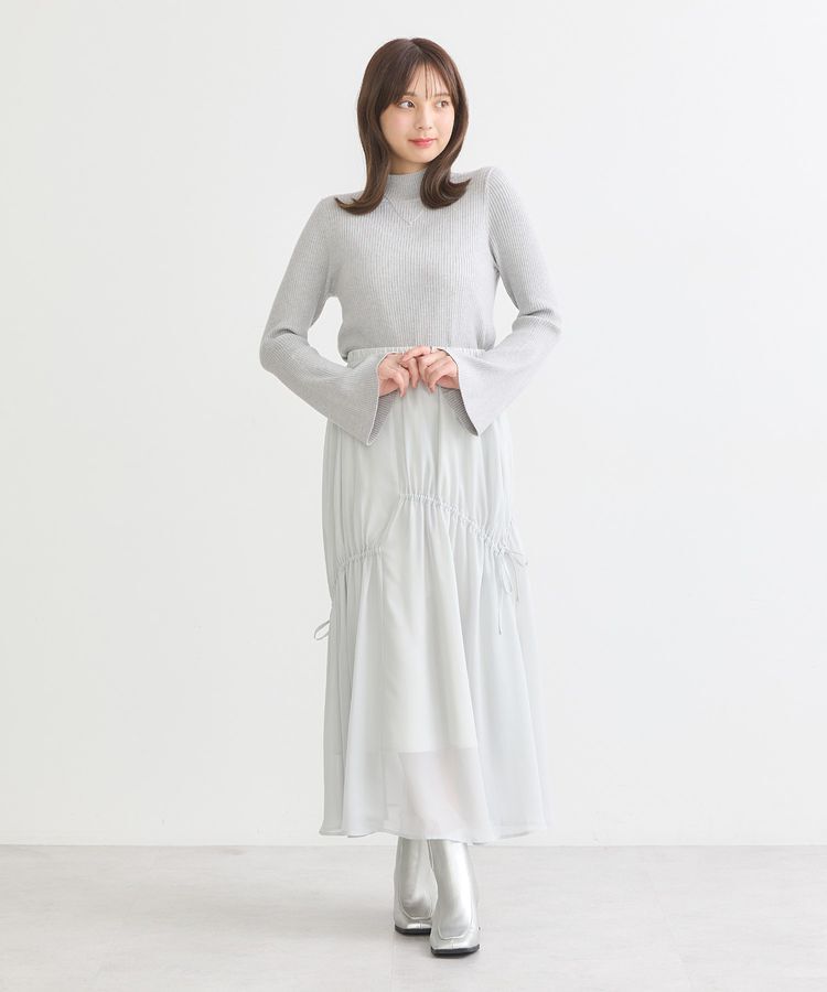 earth music&ecology「シャイニーアシンメトリーギャザースカート」|フレア|