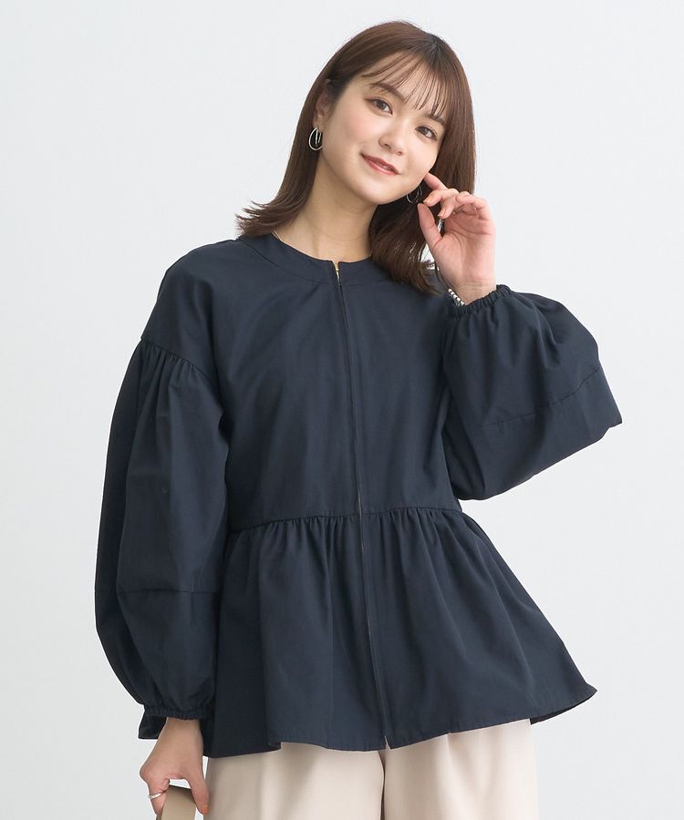 earth music&ecology「撥水ペプラムジップブルゾン」|ブルゾン・スタジャン|Navy