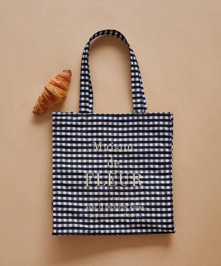 Maison de FLEUR「ブランドロゴ刺繍ギンガムスクエアトート」|トートバッグ|ブラック