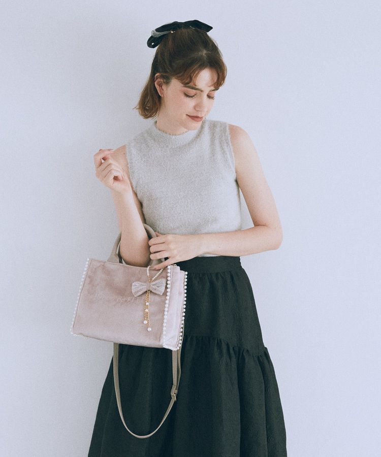 Maison de FLEUR「ベロア2Wayスクエアトートバッグ」|トートバッグ|グレイッシュピンク