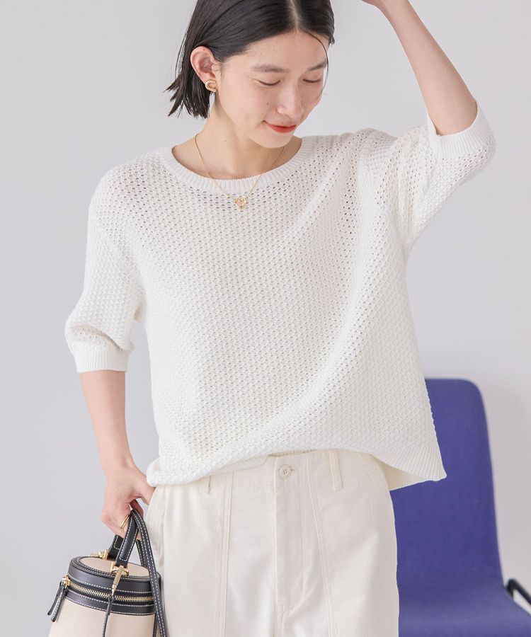 AMERICAN HOLIC「透かし編み半袖ニットプルオーバー」|ニット・セーター|Off White