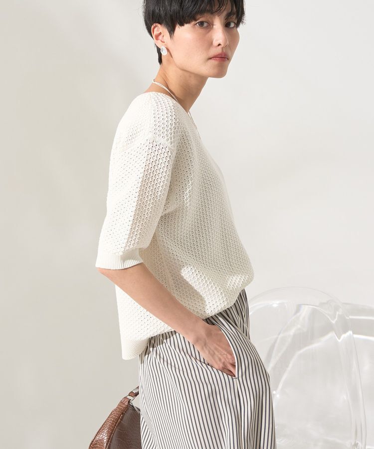 AMERICAN HOLIC「透かし編み半袖ニットプルオーバー」|ニット・セーター|