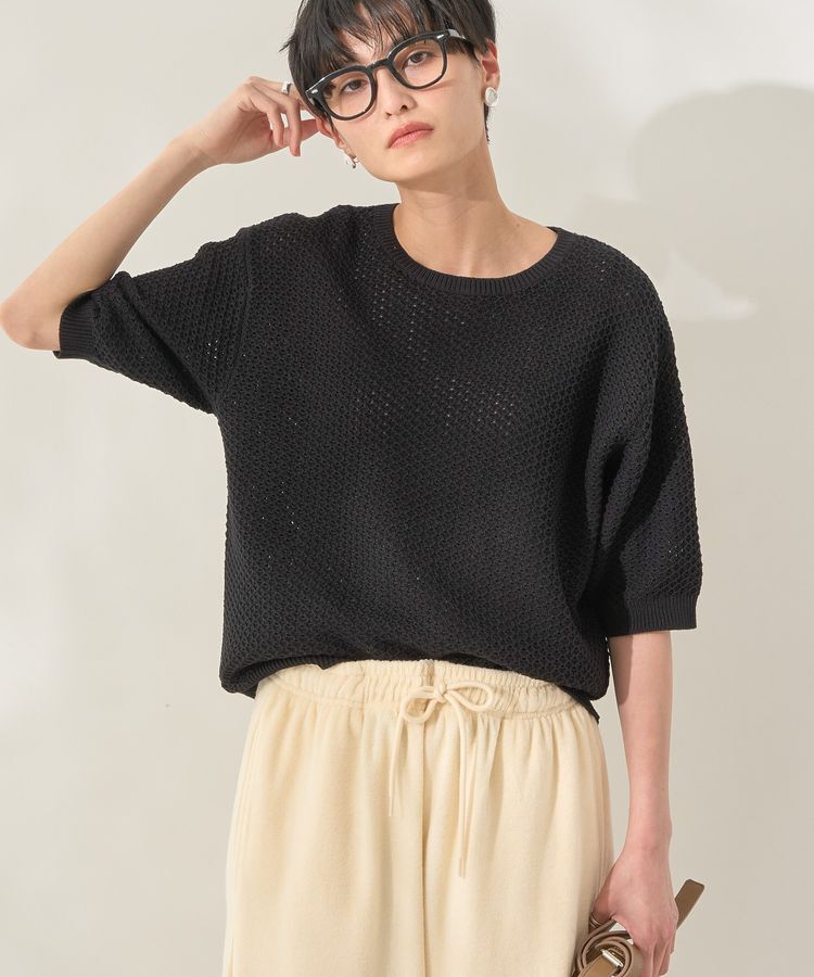 AMERICAN HOLIC「透かし編み半袖ニットプルオーバー」|ニット・セーター|