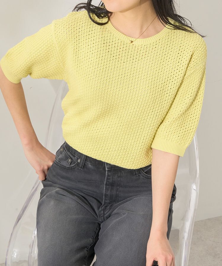 AMERICAN HOLIC「透かし編み半袖ニットプルオーバー」|ニット・セーター|Pistachio