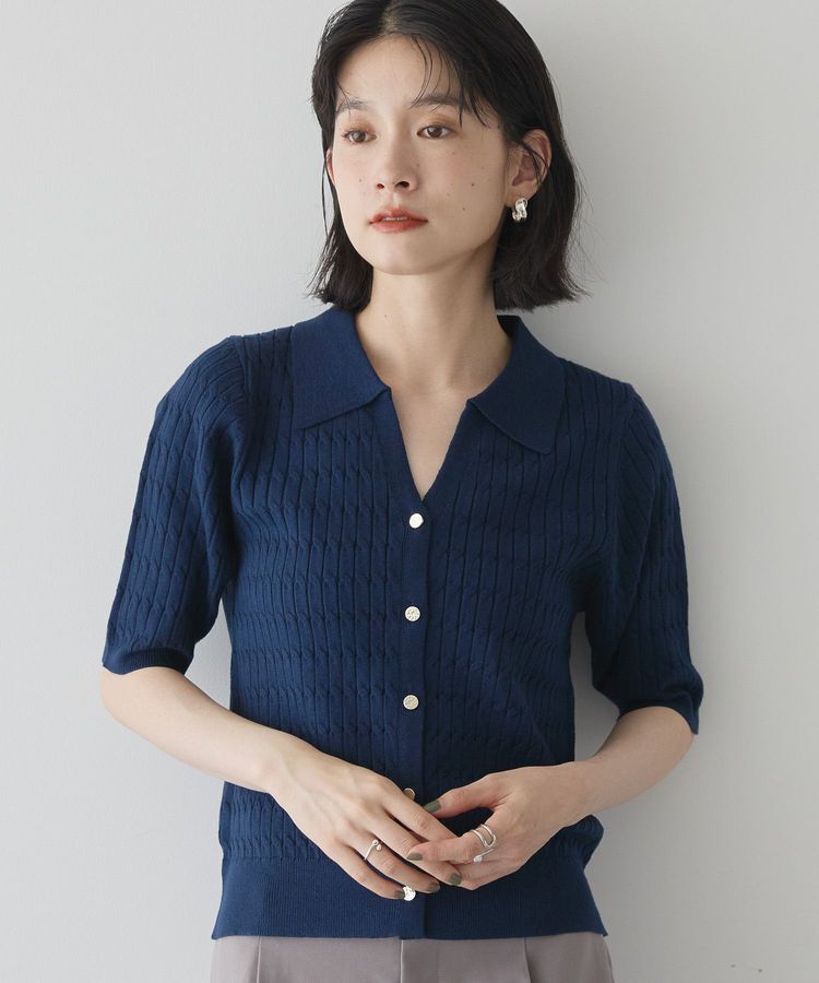 AMERICAN HOLIC「【2WAY】金ボタン衿付きケーブルプルオーバー」|ニット・セーター|