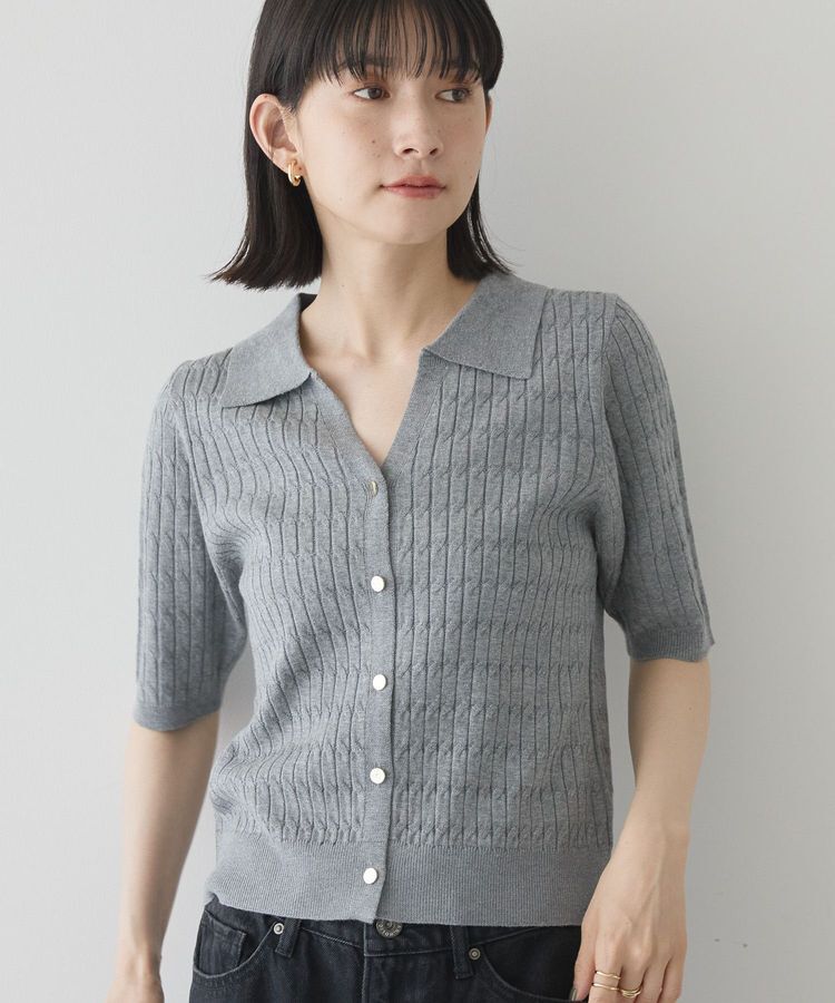 AMERICAN HOLIC「【2WAY】金ボタン衿付きケーブルプルオーバー」|ニット・セーター|Gray Mixture